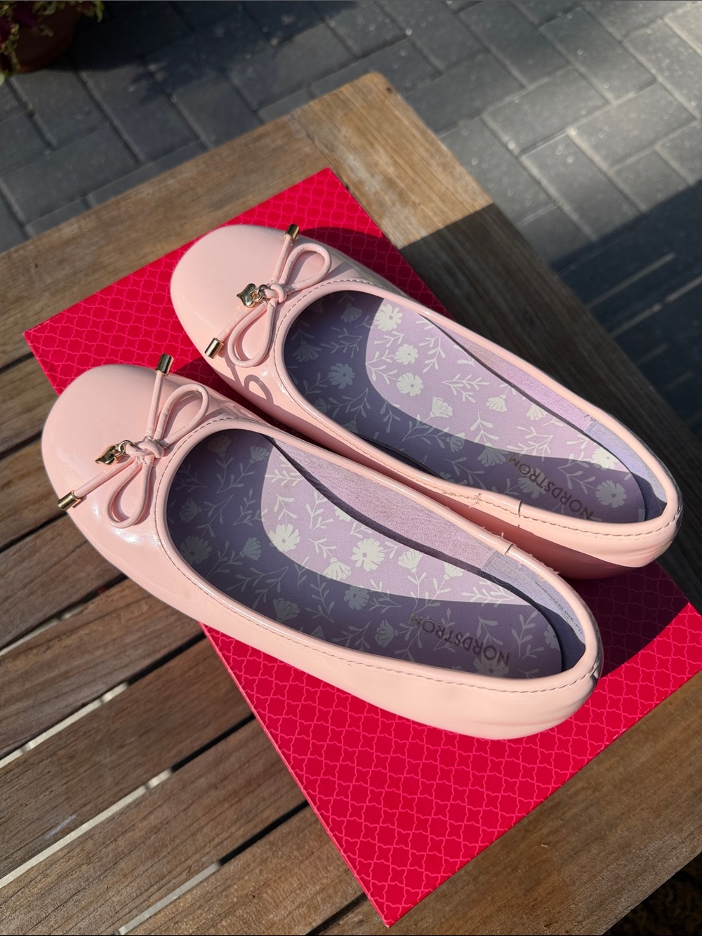 Nordstrom Blush Pink Patent Ballet Flats with Bow Accent